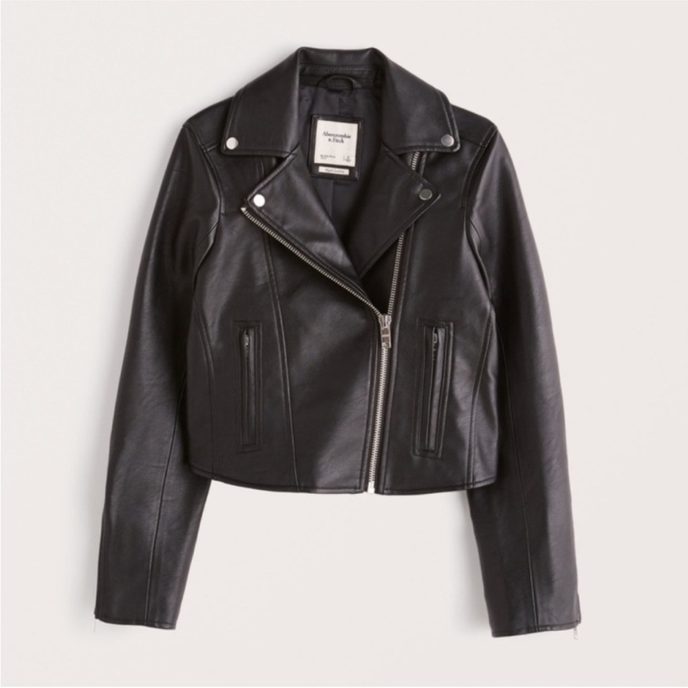 Abercrombie & Fitch Vegan Leather Moto Jacket - Black - Picture 1 of 7